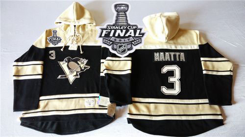 Penguins #3 Olli Maatta Black Sawyer Hooded Sweatshirt 2017 Stanley Cup Final Patch Stitched NHL Jersey