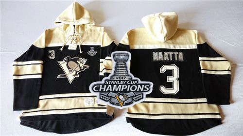 Penguins #3 Olli Maatta Black Sawyer Hooded Sweatshirt 2017 Stanley Cup Finals Champions Stitched NHL Jersey