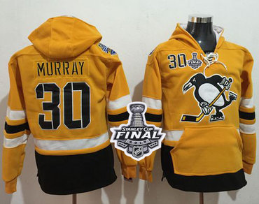 Penguins #30 Matt Murray Gold Sawyer Hooded Sweatshirt 2017 Stadium Series Stanley Cup Final Patch Stitched NHL Jersey