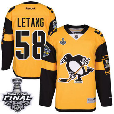 Penguins #58 Kris Letang Gold 2017 Stadium Series Stanley Cup Final Patch Stitched Youth NHL Jersey