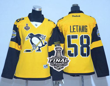 Penguins #58 Kris Letang Gold 2017 Stadium Series Stanley Cup Final Patch Women's Stitched NHL Jersey