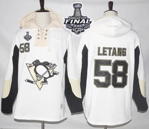 Penguins #58 Kris Letang White Pullover Hoodie 2017 Stanley Cup Final Patch Stitched NHL Jersey