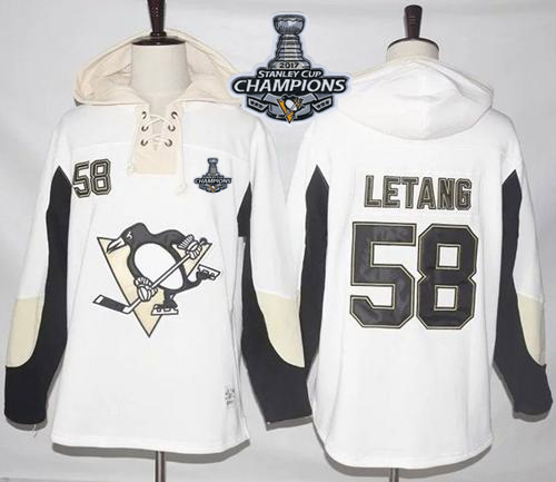 Penguins #58 Kris Letang White Pullover Hoodie 2017 Stanley Cup Finals Champions Stitched NHL Jersey