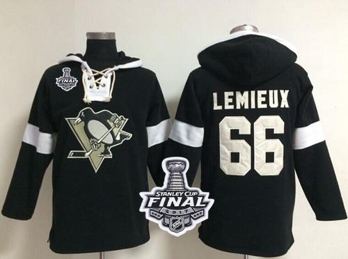 Penguins #66 Mario Lemieux Black 2017 Stanley Cup Final Patch NHL Pullover Hoodie