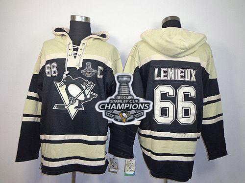 Penguins #66 Mario Lemieux Black Sawyer Hooded Sweatshirt 2017 Stanley Cup Finals Champions Stitched NHL Jersey