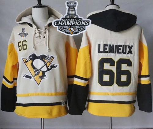 Penguins #66 Mario Lemieux Cream Gold Sawyer Hooded Sweatshirt 2017 Stanley Cup Finals Champions Stitched NHL Jersey