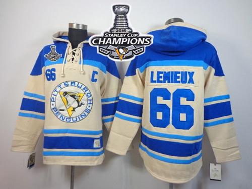 Penguins #66 Mario Lemieux Cream Sawyer Hooded Sweatshirt 2016 Stanley Cup Champions Stitched NHL Jersey Penguins #66 Mario Lemieux Cream Sawyer Hooded Sweatshirt 2016 Stanley Cup Champions Stitched NHL Jersey