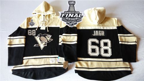 Penguins #68 Jaromir Jagr Black Sawyer Hooded Sweatshirt 2016 Stanley Cup Final Patch Stitched NHL Jersey