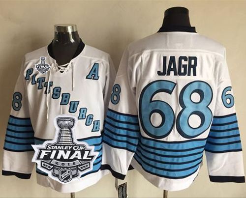Penguins #68 Jaromir Jagr White Light Blue CCM Throwback 2016 Stanley Cup Final Patch Stitched NHL Jersey