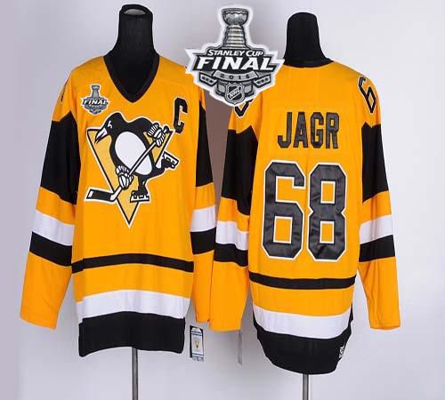 Penguins #68 Jaromir Jagr Yellow CCM Throwback 2016 Stanley Cup Final Patch Stitched NHL Jersey