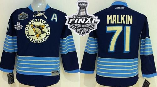 Penguins #71 Evgeni Malkin 2011 Winter Classic Vintage Dark Blue 2016 Stanley Cup Final Patch Stitched Youth NHL Jersey