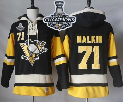 Penguins #71 Evgeni Malkin Black Alternate Sawyer Hooded Sweatshirt 2017 Stanley Cup Finals Champions Stitched NHL Jersey