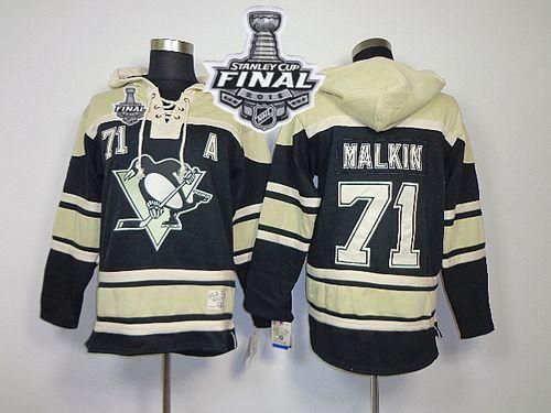 Penguins #71 Evgeni Malkin Black Sawyer Hooded Sweatshirt 2016 Stanley Cup Final Patch Stitched NHL Jersey