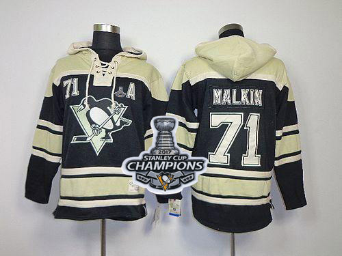 Penguins #71 Evgeni Malkin Black Sawyer Hooded Sweatshirt 2017 Stanley Cup Finals Champions Stitched NHL Jersey