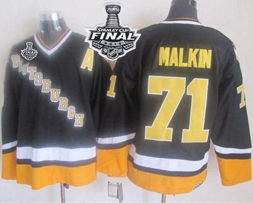 Penguins #71 Evgeni Malkin Black Yellow CCM Throwback 2016 Stanley Cup Final Patch Stitched NHL Jersey