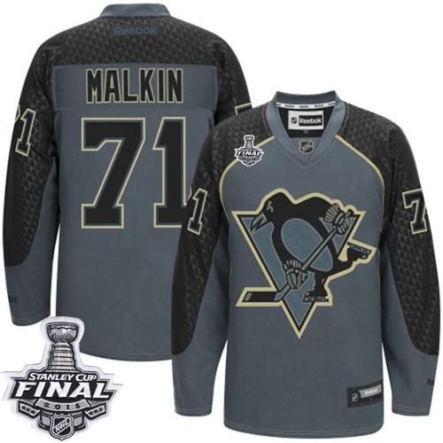 Penguins #71 Evgeni Malkin Charcoal Cross Check Fashion 2016 Stanley Cup Final Patch Stitched NHL Jersey
