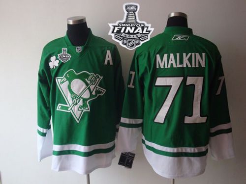 Penguins #71 Evgeni Malkin Green St Patty's Day 2016 Stanley Cup Final Patch Stitched NHL Jersey Penguins #71 Evgeni Malkin Green St Patty's Day 2016 Stanley Cup Final Patch Stitched NHL Jersey