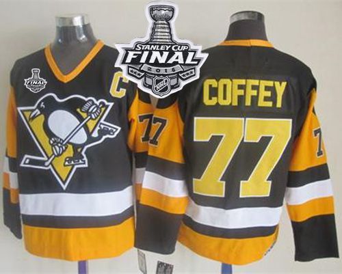 Penguins #77 Paul Coffey Black CCM Throwback 2016 Stanley Cup Final Patch Stitched NHL Jersey