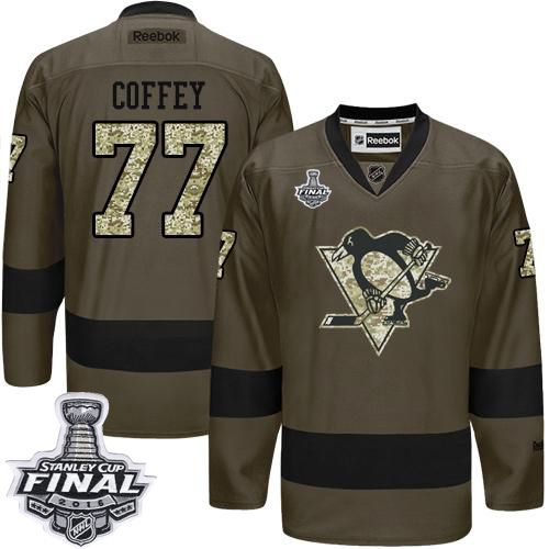 Penguins #77 Paul Coffey Green Salute to Service 2016 Stanley Cup Final Patch Stitched NHL Jersey