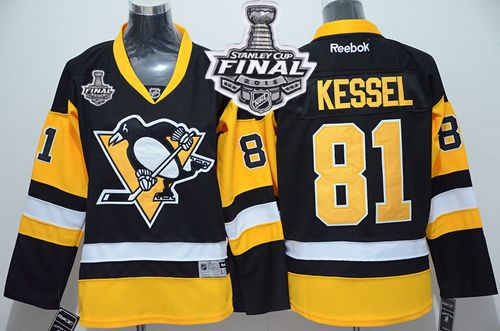 Penguins #81 Phil Kessel Black Alternate 2016 Stanley Cup Final Patch Stitched Youth NHL Jersey