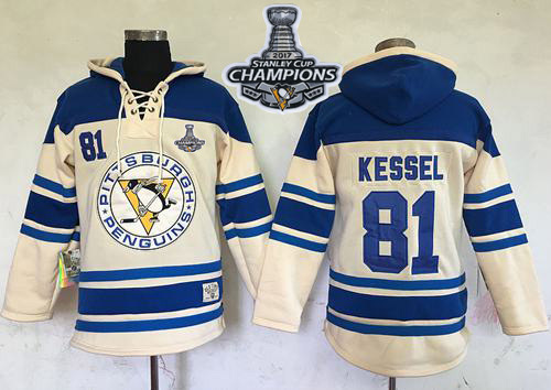 Penguins #81 Phil Kessel Cream Sawyer Hooded Sweatshirt 2017 Stanley Cup Finals Champions Stitched NHL Jersey