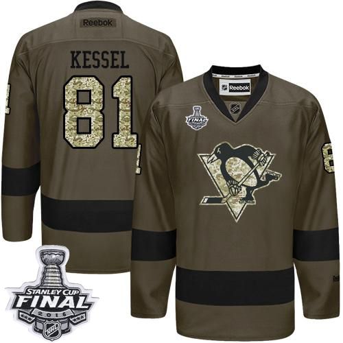 Penguins #81 Phil Kessel Green Salute to Service 2016 Stanley Cup Final Patch Stitched NHL Jersey