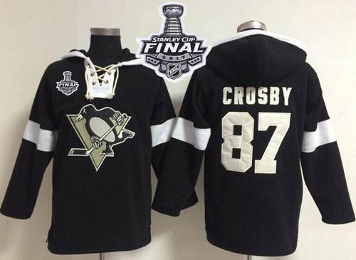 Penguins #87 Sidney Crosby Black 2017 Stanley Cup Final Patch NHL Pullover Hoodie