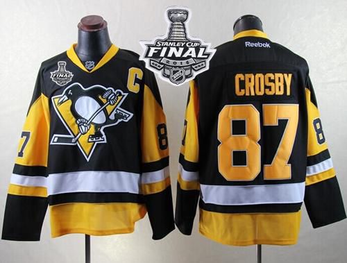 Penguins #87 Sidney Crosby Black Alternate 2016 Stanley Cup Final Patch Stitched NHL Jersey