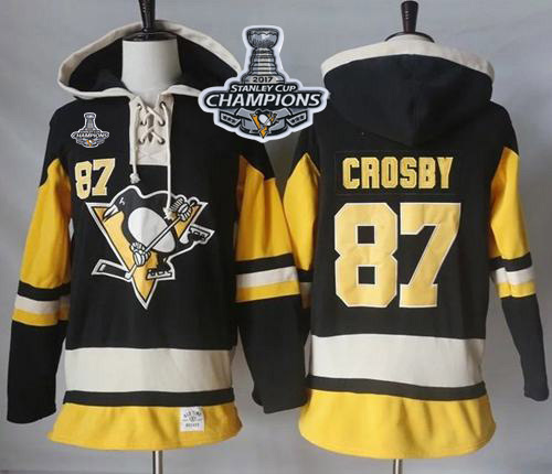 Penguins #87 Sidney Crosby Black Alternate Sawyer Hooded Sweatshirt 2017 Stanley Cup Finals Champions Stitched NHL Jersey
