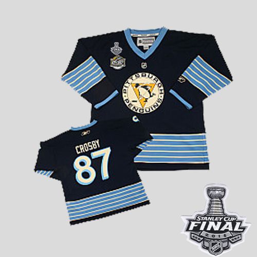 Penguins #87 Sidney Crosby Dark Blue 2011 Winter Classic Vintage 2016 Stanley Cup Final Patch Stitched Youth NHL Jersey