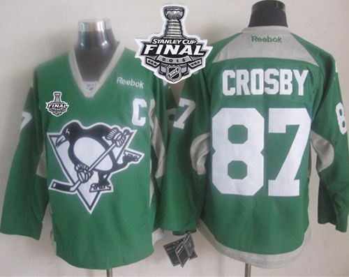 Penguins #87 Sidney Crosby Green Practice 2016 Stanley Cup Final Patch Stitched NHL Jersey