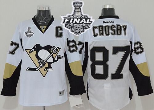 Penguins #87 Sidney Crosby White 2016 Stanley Cup Final Patch Stitched NHL Jersey
