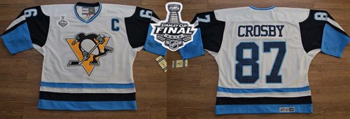Penguins #87 Sidney Crosby White Blue CCM Throwback 2016 Stanley Cup Final Patch Stitched NHL Jersey Penguins #87 Sidney Crosby White Blue CCM Throwback 2016 Stanley Cup Final Patch Stitched NHL Jersey