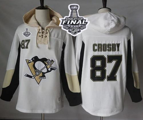 Penguins #87 Sidney Crosby White Pullover Hoodie 2017 Stanley Cup Final Patch Stitched NHL Jersey