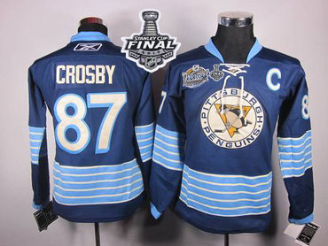 Penguins #87 Sidney Crosby Women 2011 Winter Classic Vintage Dark Blue 2017 Stanley Cup Final Patch Stitched NHL Jersey
