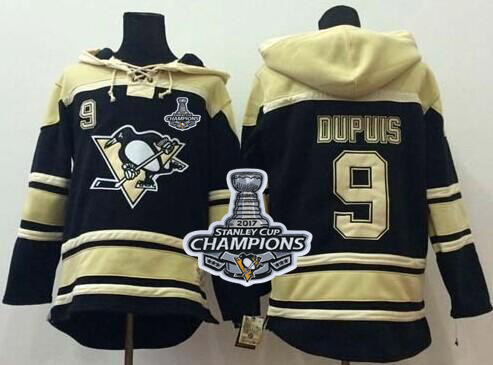 Penguins #9 Pascal Dupuis Black Sawyer Hooded Sweatshirt 2017 Stanley Cup Finals Champions Stitched NHL Jersey