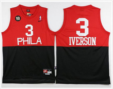 Philadelphia 76ers #3 Allen Iverson Black Red Nike Throwback Stitched NBA Jersey
