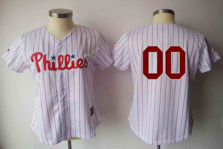 Philadelphia Phillies Blank White Red Strip Women Custom Jerseys
