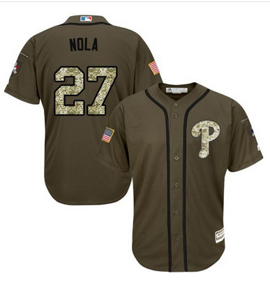 Phillies #27 Aaron Nola Green Salute to Service Stitched MLB Jersey