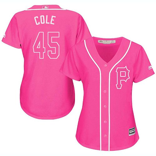Pirates #45 Gerrit Cole Pink Fashion Women's Stitched MLB Jersey