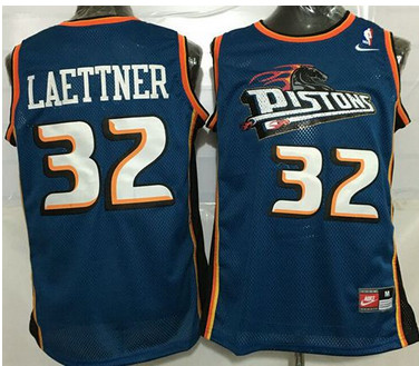 Pistons #32 Christian Laettner Blue Throwback Stitched NBA Jersey