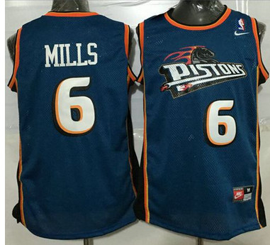 Pistons #6 Terry Mills Blue Throwback Stitched NBA Jersey