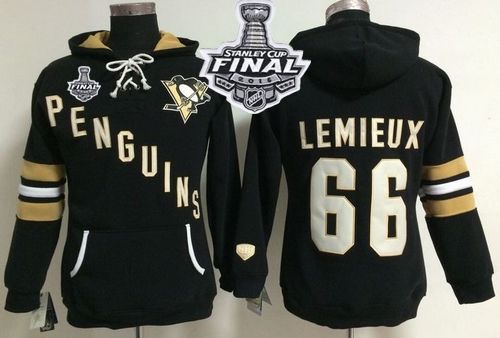 Pittsburgh Penguins #66 Mario Lemieux Black 2016 Stanley Cup Final Patch Women's Old Time Heidi NHL Hoodie