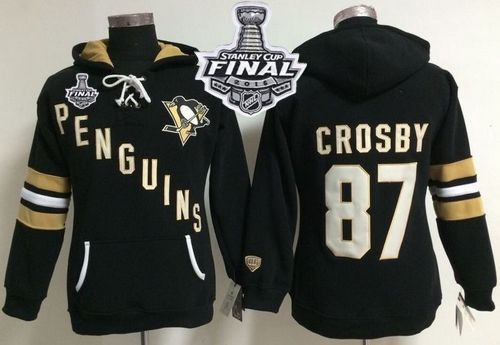 Pittsburgh Penguins #87 Sidney Crosby Black 2016 Stanley Cup Final Patch Women's Old Time Heidi NHL Hoodie