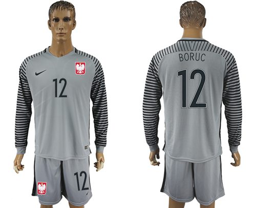 Poland #12 Boruc Grey Goalkeeper Long Sleeves Soccer Country Jersey Poland #12 Boruc Grey Goalkeeper Long Sleeves Soccer Country Jersey
