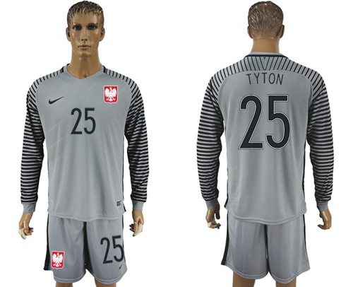 Poland #25 Tyton Grey Goalkeeper Long Sleeves Soccer Country Jersey Poland #25 Tyton Grey Goalkeeper Long Sleeves Soccer Country Jersey