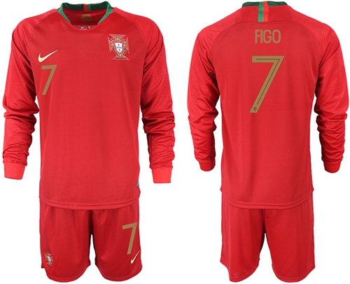 Portugal #7 Figo Home Long Sleeves Soccer Country Jersey Portugal #7 Figo Home Long Sleeves Soccer Country Jersey