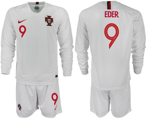 Portugal #9 Eder Away Long Sleeves Soccer Country Jersey Portugal #9 Eder Away Long Sleeves Soccer Country Jersey