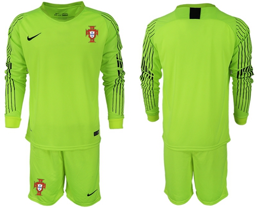Portugal Blank Shiny Green Goalkeeper Long Sleeves Soccer Country Jersey