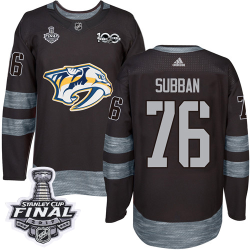 Predators #76 P.K Subban Black 1917-2017 100th Anniversary Stanley Cup Final Patch Stitched NHL Jersey
